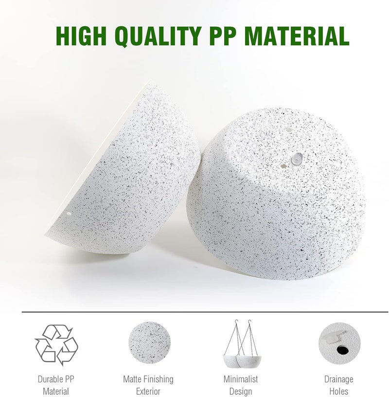 WOUSIWER 13 inch 2Pack Large Hanging Planters for Outdoor Indoor Plants with Drainage Holes and Chain, Round Hanging Flower Pots for Garden Home Porch Decor, White Speckles - Image 3